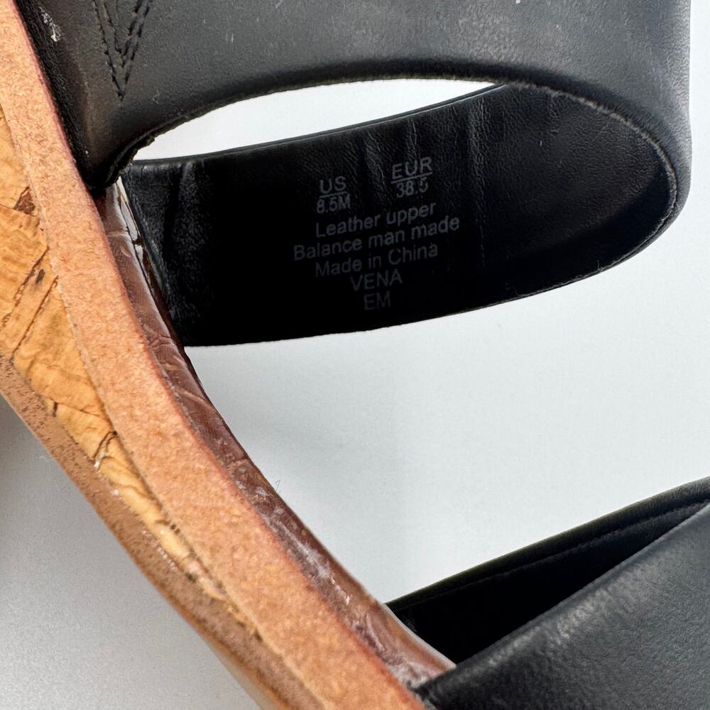 Sam Edelman Vena Black Leather Cork Wedge Slide Sandal Double Strap 8.5 EU 38.5 - Picture 7 of 16